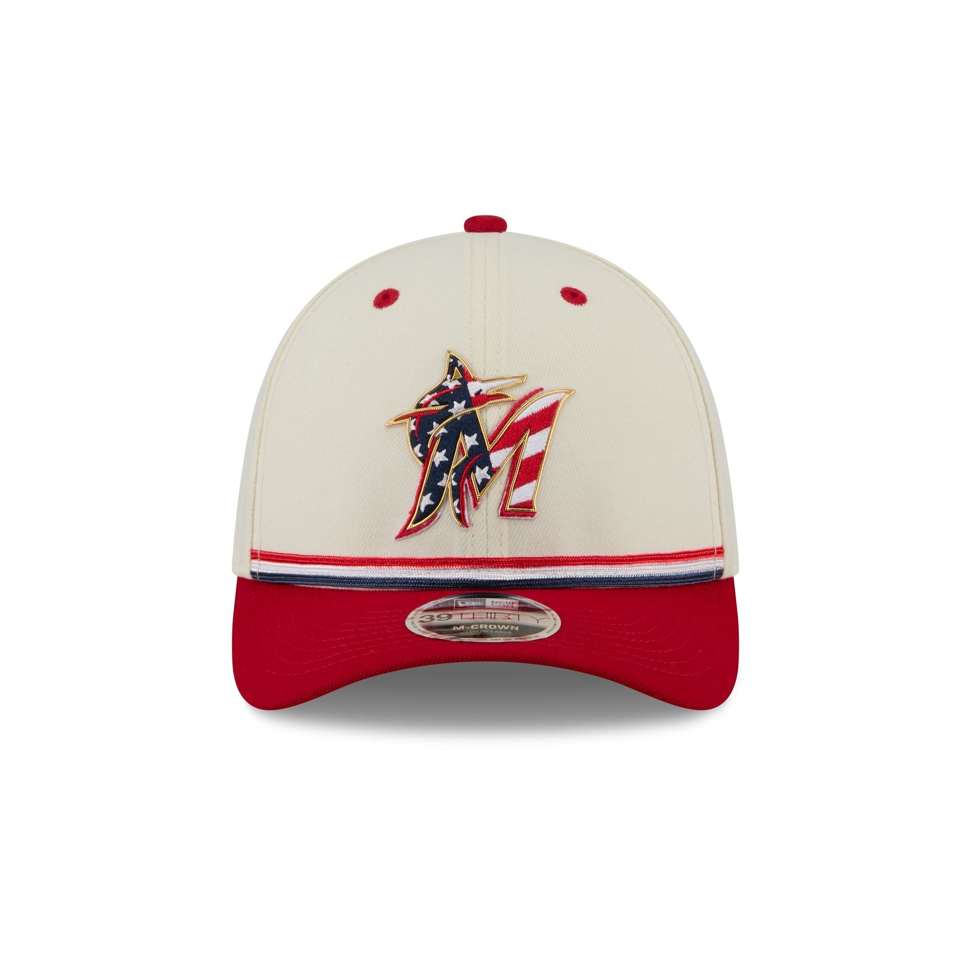 Miami Marlins Independence Day 2026 39THIRTY M-Crown Stretch Fit Hat